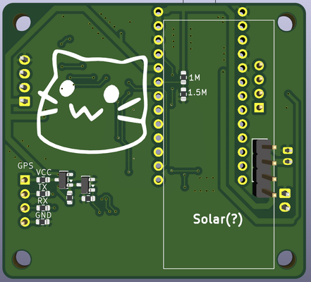 Bottom of board. Has some components, but mostly a blobcat on the silkscreen.